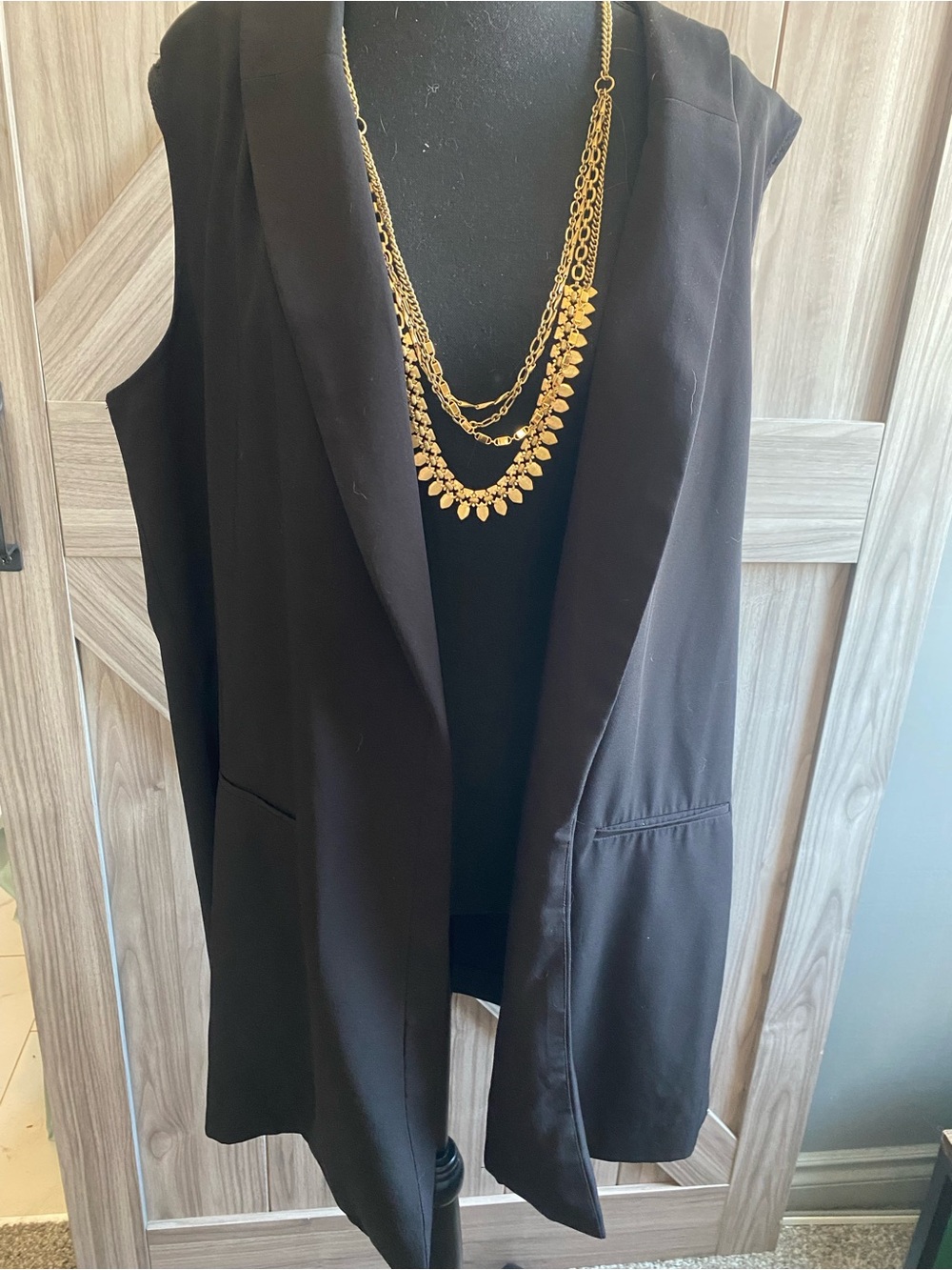 cleo Black Sleeveless Blazer Vest with Notch Lapel